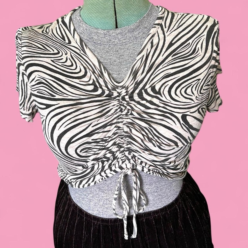 Y2K Zebra Print Bow tie Ruched front Crop Top Super Soft Flattering Women’s Top